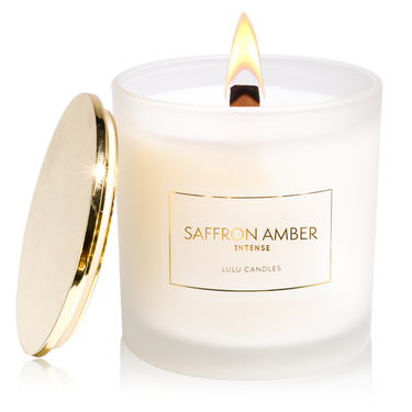 Saffron & Amber Intense | 9 Oz. Frosted Jar Candle w/ Gold Lid