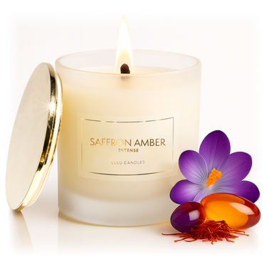 Saffron & Amber Intense | 9 Oz. Frosted Jar Candle w/ Gold Lid