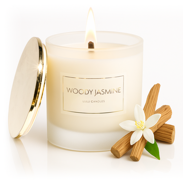 Woody Jasmine | 9 Oz. Frosted Jar Candle w/ Gold Lid