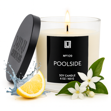 Poolside - White Floral & Sea Mist | Luxury Scented Candle | 6 Oz. with Black Lid