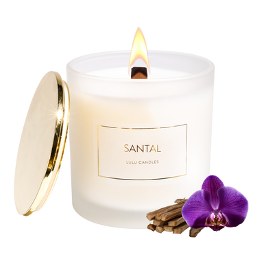Santal | 9 Oz. Frosted Jar Candle w/ Gold Lid