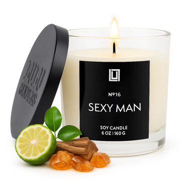 Sexy Man (Smells Like Men's Cologne) | Luxury Scented Candle | 6 Oz. with Black Lid